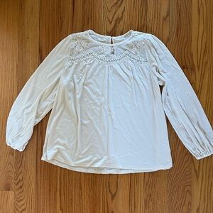 Maurices White Lace Yoke Long Sleeve Blouse
